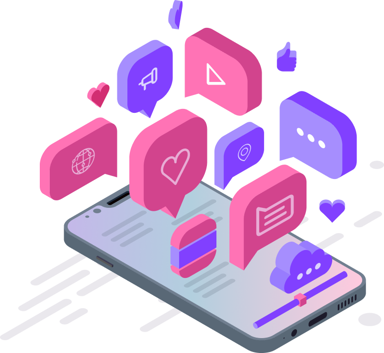 Ilustração de smartphone com múltiplos canais de comunicação